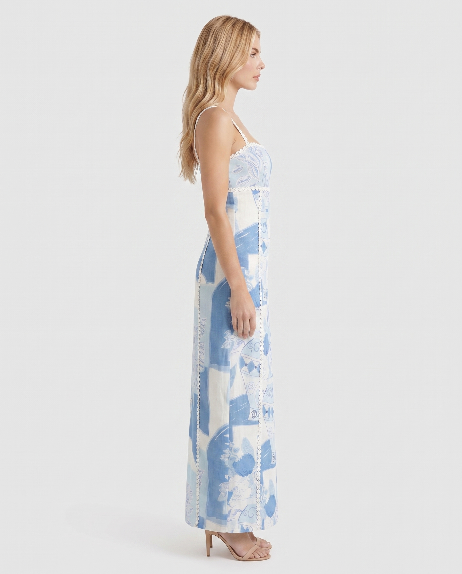 Ärmelloses V-Ausschnitt Blumen Medira Maxikleid